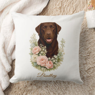 Chocolate Labrador Floral Portrait Cushion