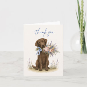 Chocolate Labrador Flower Bouquet Thank You Card