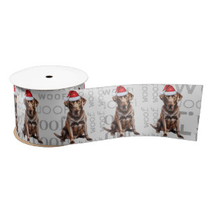 Chocolate Labrador Funny Santa Dog Christmas Satin Ribbon