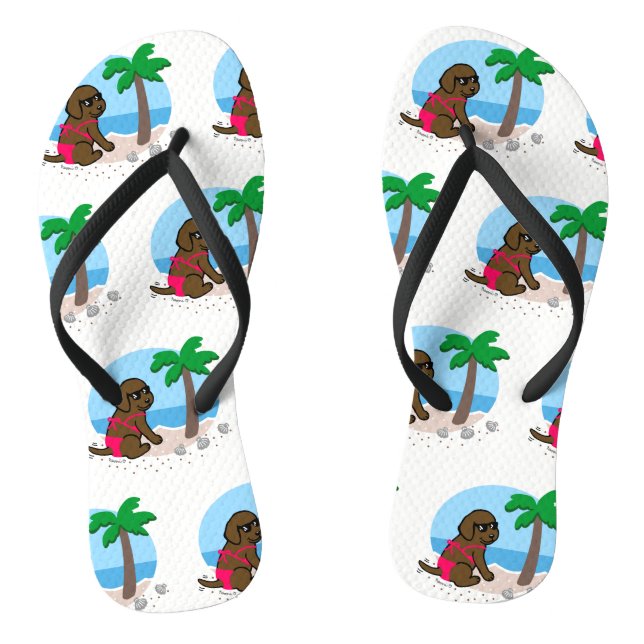 Chocolate Labrador Girl Summer Vacation Flip Flops (Footbed)