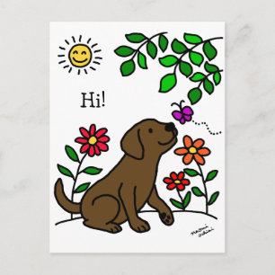 Chocolate Labrador & Green Postcard