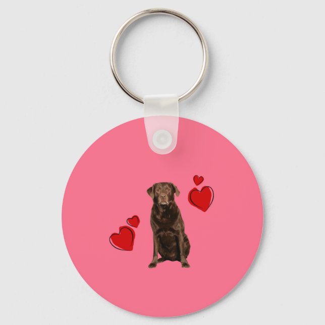 Chocolate Labrador Happy Valentine's Day Key Ring (Front)