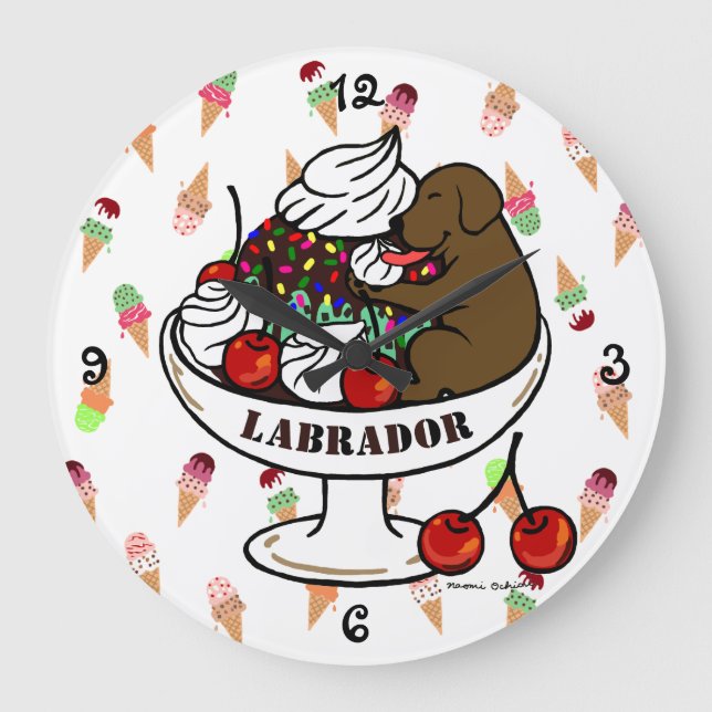 Chocolate Labrador & Ice Cream Sundae Large Clock (Front)