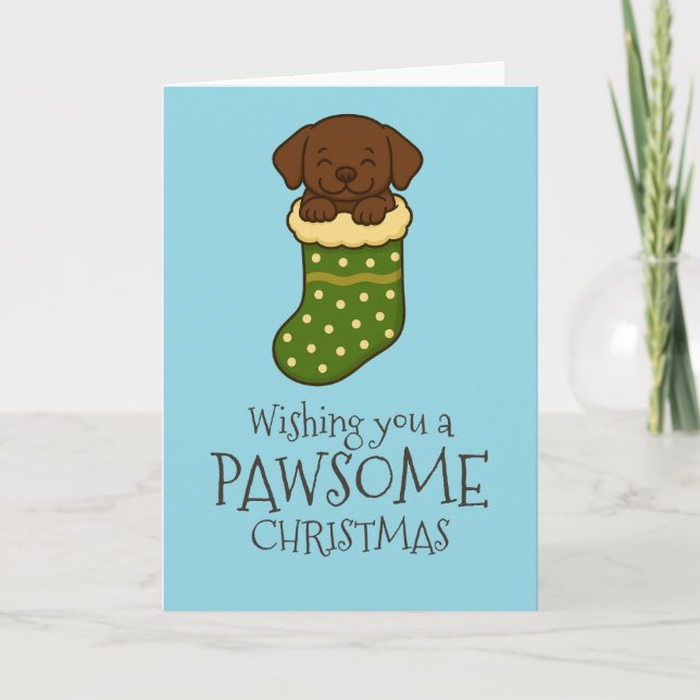 Chocolate Labrador in Stocking Christmas Holiday Card (Front)