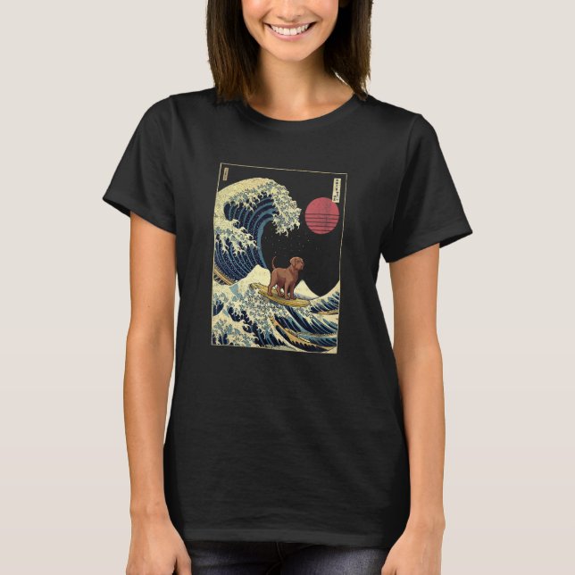 Chocolate Labrador Japanese Kanagawa Wave Funny Su T-Shirt (Front)