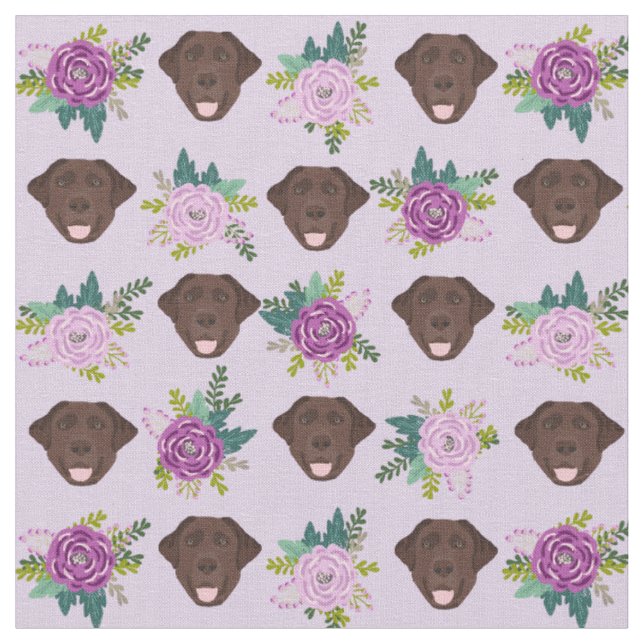 Chocolate labrador lavender florals fabric (Close Up)