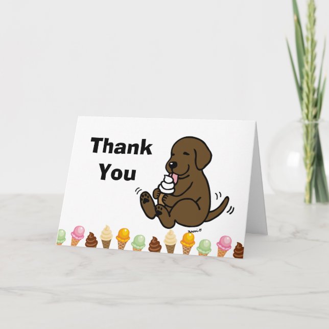 Chocolate Labrador Licking Ice Cream Thank You Card (Front)