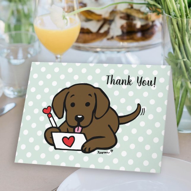 Chocolate Labrador Love Letter Thank You Card (Chocolate Labrador Love Letter Design Thank You Cards for Labrador Owners.  Cute Cartoon Style Art.)