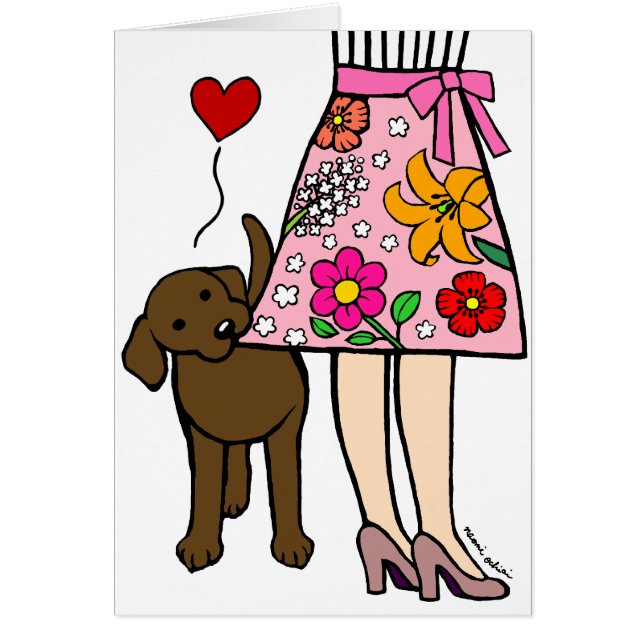 Chocolate Labrador & Mum's Skirt Cartoon (Front)