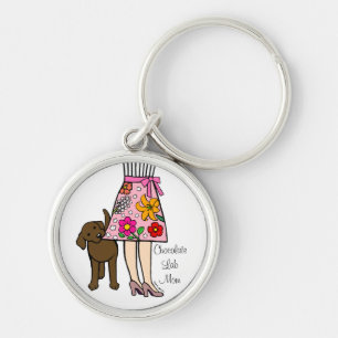 Chocolate Labrador & Mum's Skirt Cartoon Key Ring