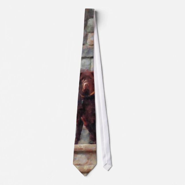 Chocolate Labrador on Porch Tie (Front)