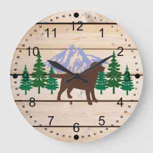 Chocolate Labrador Outline Evergreen Wall Clock