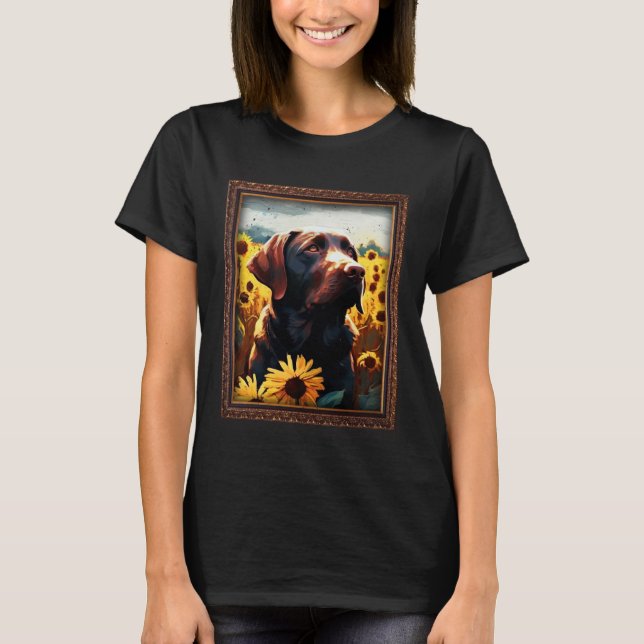 Chocolate Labrador Painting Sunflower Flower Mom W T-Shirt (Front)