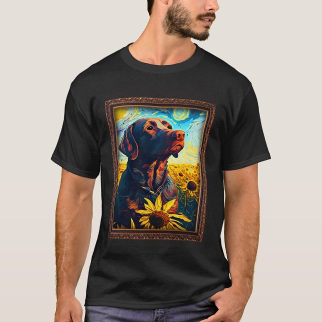 Chocolate Labrador Painting Sunflower Flower Mom W T-Shirt (Front)