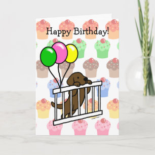 Chocolate Labrador Puppy Cartoon Birthday Card