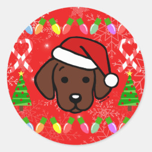 Chocolate Labrador Puppy Christmas Pattern Classic Round Sticker