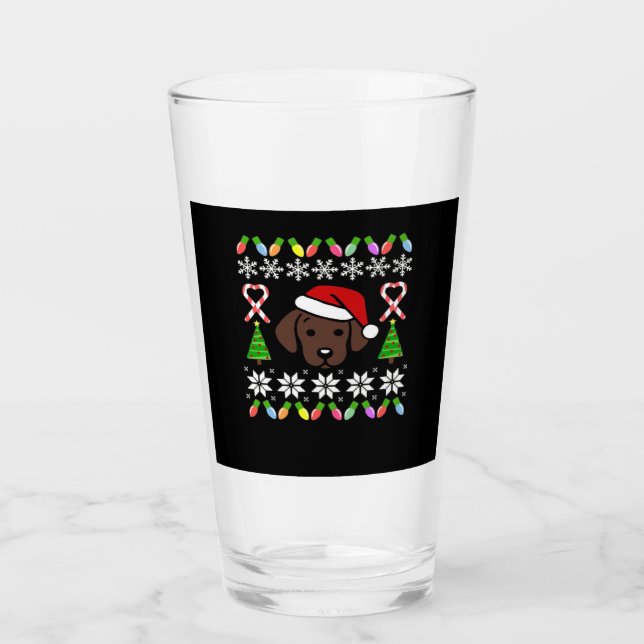 Chocolate Labrador Puppy Christmas Santa Oversized Glass (Front)