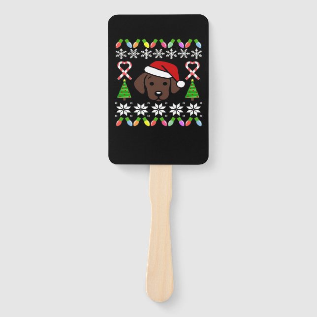 Chocolate Labrador Puppy Christmas Santa Oversized Hand Fan (Front)
