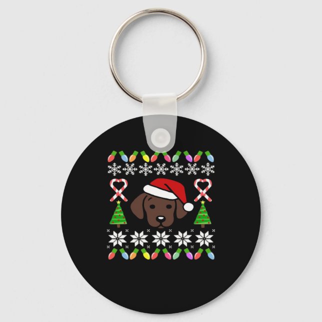 Chocolate Labrador Puppy Christmas Santa Oversized Key Ring (Front)