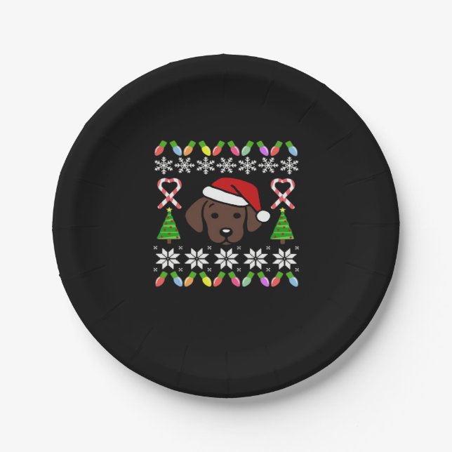 Chocolate Labrador Puppy Christmas Santa Oversized Paper Plate (Front)