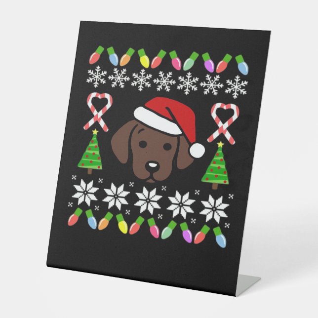 Chocolate Labrador Puppy Christmas Santa Oversized Pedestal Sign (Front)