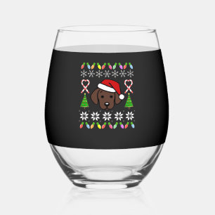 Chocolate Labrador Puppy Christmas Santa Oversized Stemless Wine Glass