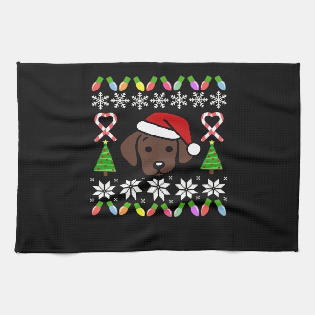 Chocolate Labrador Puppy Christmas Santa Oversized Tea Towel (Horizontal)