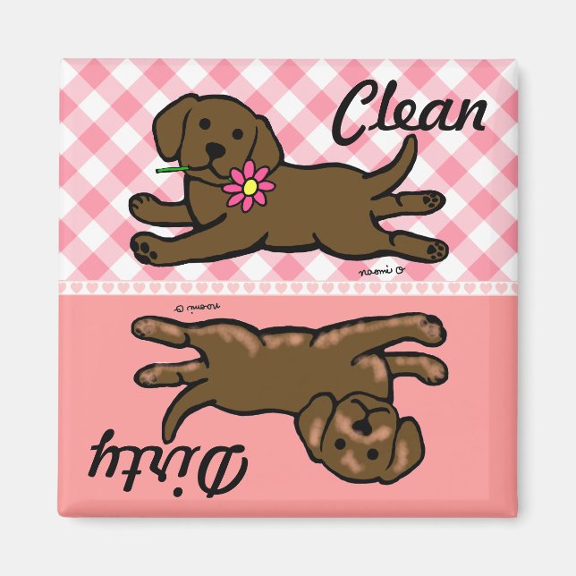 Chocolate Labrador Puppy Clean / Dirty Dishwasher Magnet (Front)