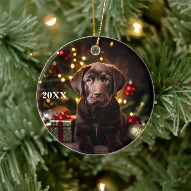 Chocolate Labrador Puppy Dog Christmas Ornament (Tree)