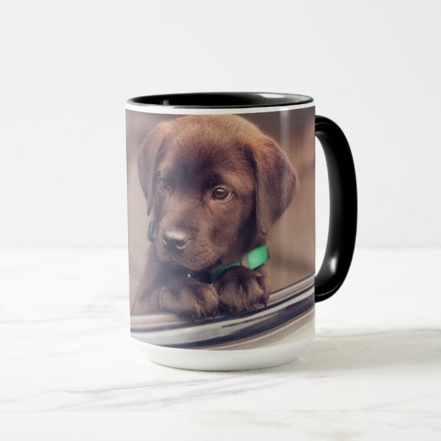Chocolate Labrador Puppy In Car Mug (Front Right)