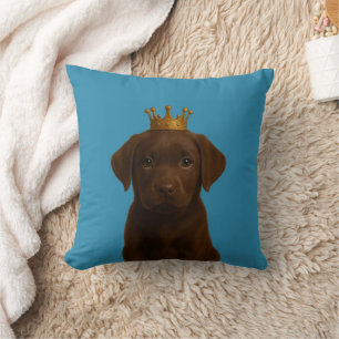 Chocolate Labrador Puppy in Gold Crown Cute Cushion