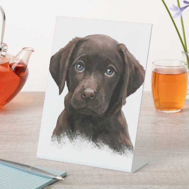 Chocolate Labrador Puppy Pedestal Sign (In SItu)