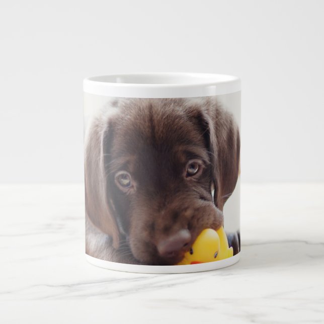 Chocolate Labrador Puppy With Toy Duck Large Coffee Mug (Front)