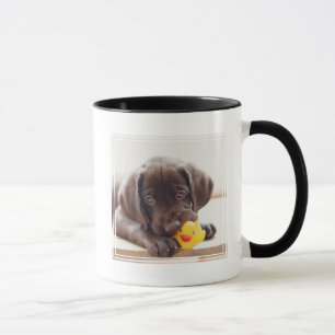 Chocolate Labrador Puppy With Toy Duck Mug