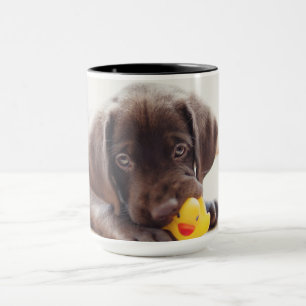 Chocolate Labrador Puppy With Toy Duck Mug