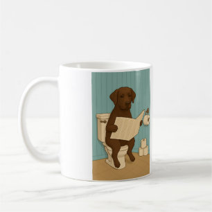 Chocolate Labrador Reading Newspaper on Toilet Coffee Mug