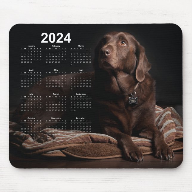 Chocolate Labrador Retriever 2024 Calendar Mouse Mat (Front)