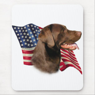 Chocolate Labrador Retriever American Flag Mouse Mat