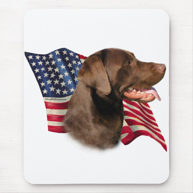 Chocolate Labrador Retriever American Flag Mouse Mat (Front)