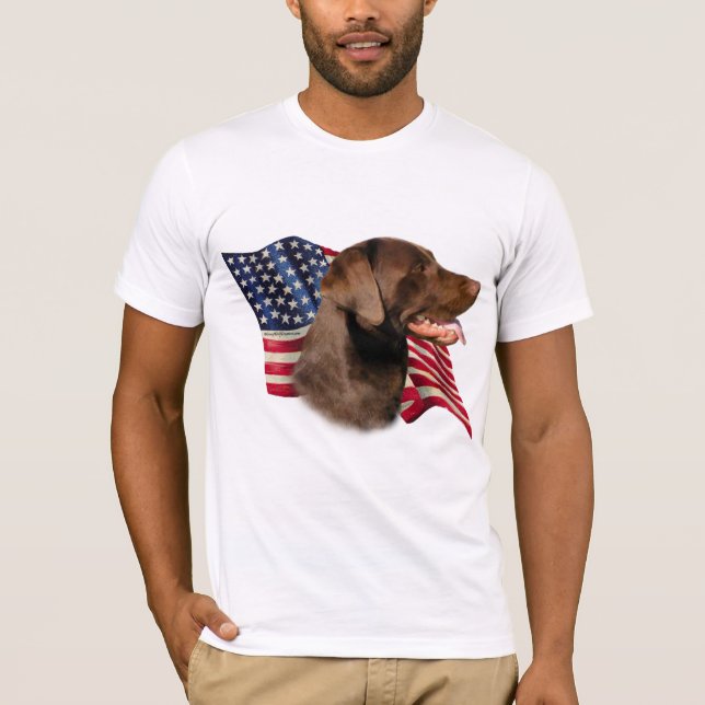 Chocolate Labrador Retriever American Flag T-Shirt (Front)