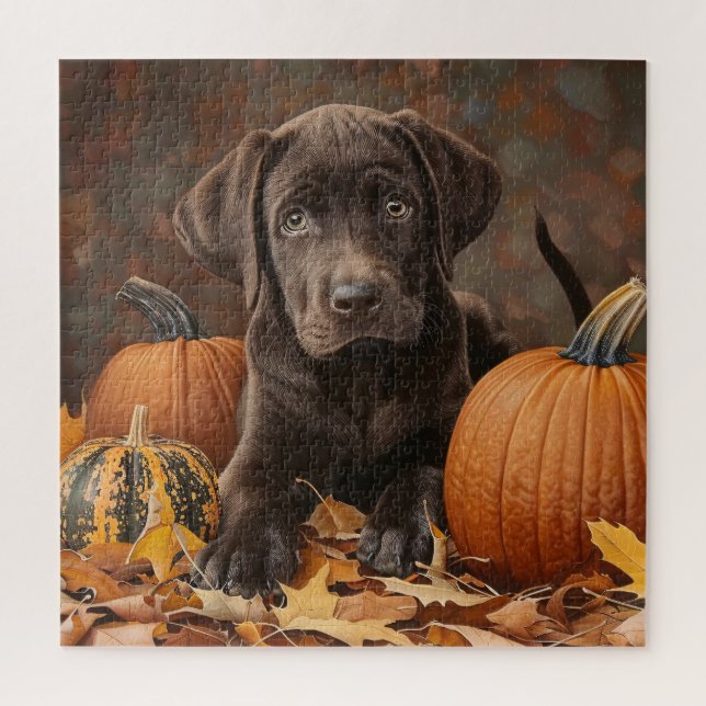 Chocolate Labrador Retriever Autumn Jigsaw Puzzle (Vertical)