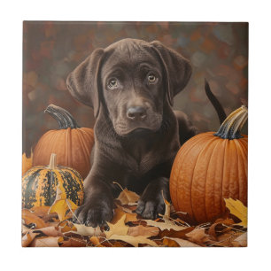 Chocolate Labrador Retriever Autumn Tile