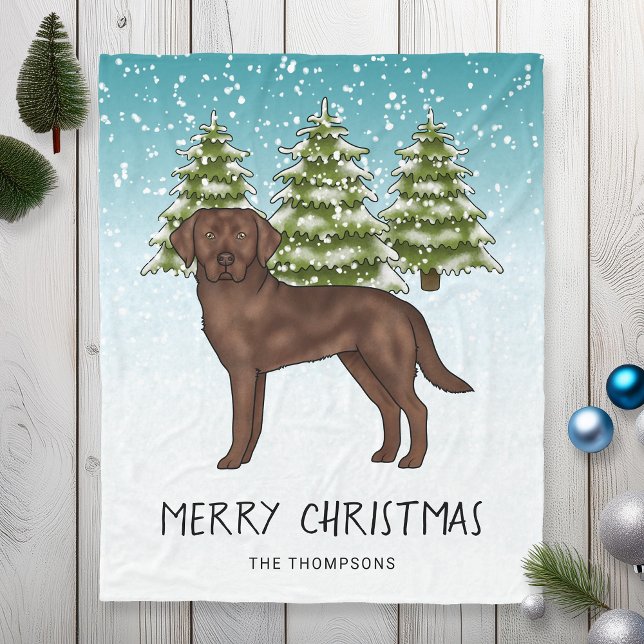 Chocolate Labrador Retriever Blue Snowy Christmas Fleece Blanket (Creator Uploaded)