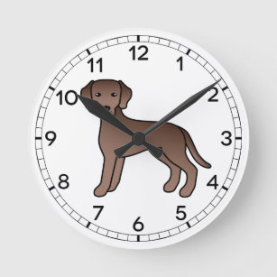 Chocolate Labrador Retriever Cartoon Dog Drawing Round Clock