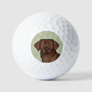 Chocolate Labrador Retriever Cartoon Dog Head Golf Balls