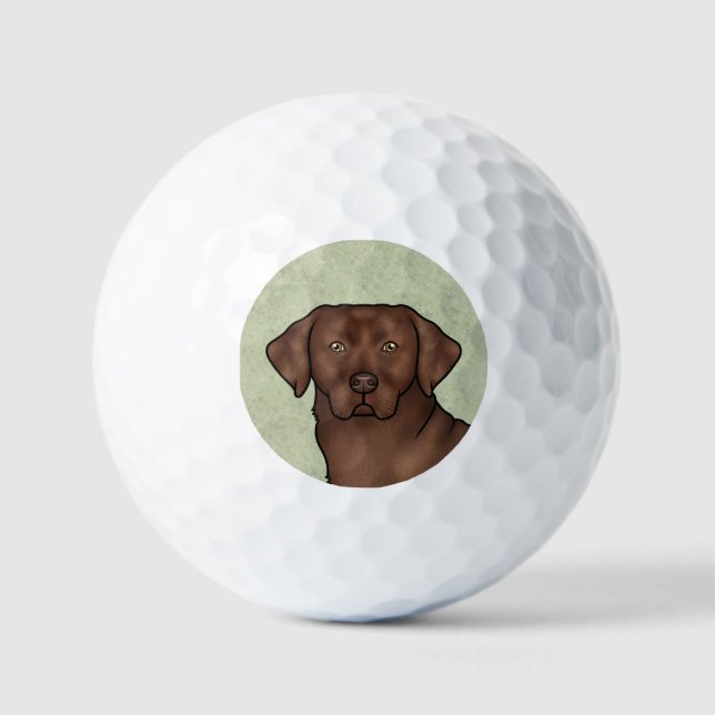 Chocolate Labrador Retriever Cartoon Dog Head Golf Balls (Front)