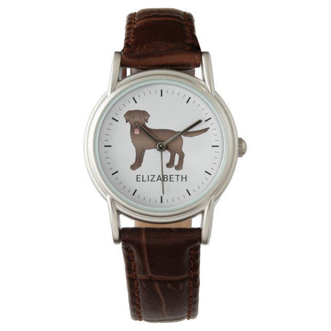 Chocolate Labrador Retriever Cartoon Dog & Name Watch (Front)