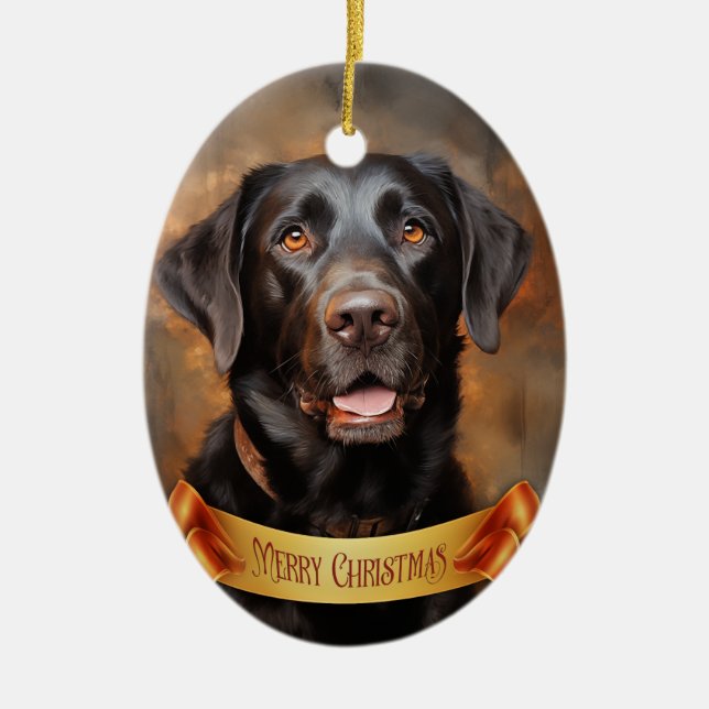 Chocolate Labrador Retriever  Ceramic Tree Decoration (Front)