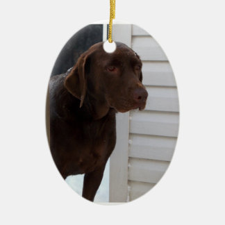 Chocolate Labrador Retriever Ceramic Tree Decoration