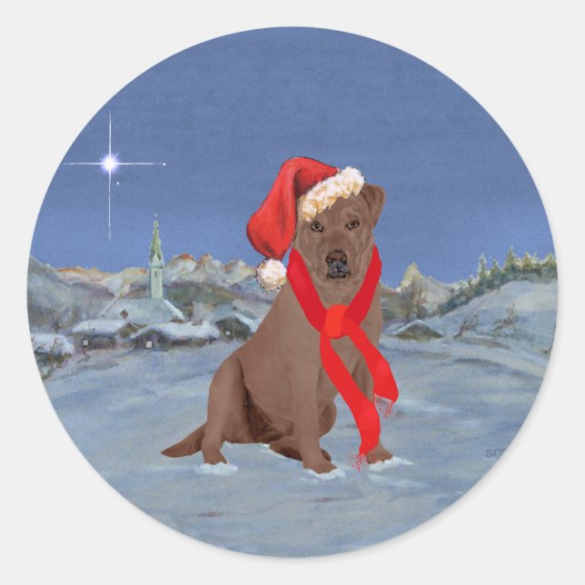 Chocolate Labrador Retriever Christmas Classic Round Sticker (Front)